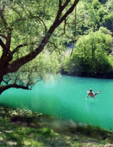 Jumping in the river Una in Bosnia-Hercegovine